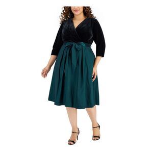 NWT ALEX EVENINGS WOMAN Green 3/4 Sleeve Below The Knee Dress 22W